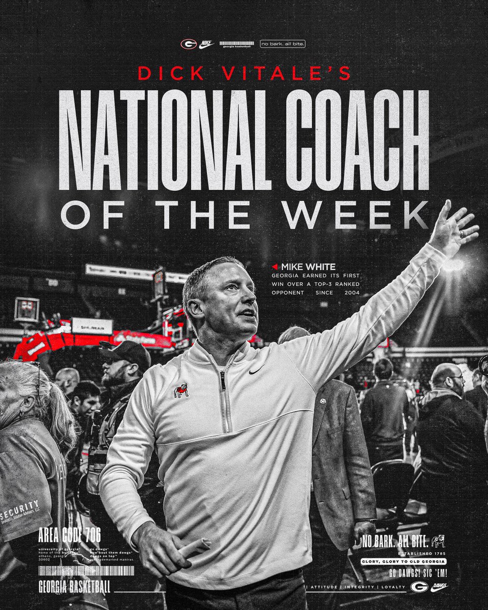 Georgia Basketball (@ugabasketball) on Twitter photo Your <a href="/DickieV/">Dick Vitale</a> National Coach of the Week for the second time this season ➡️ Mike White ✔️
#GoDawgs Your <a href="/DickieV/">Dick Vitale</a> National Coach of the Week for the second time this season ➡️ Mike White ✔️
#GoDawgs