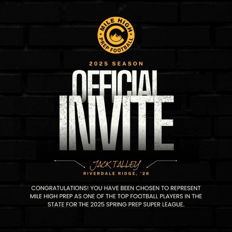 Jack Talley 🦍 (@jtalley_99) on Twitter photo Honored to be selected to be a part of the mile high prep football team! Thank you for the invite!! <a href="/milehighprep/">MILE HIGH PREP</a>
<a href="/ridge_riverdale/">RRRavensFootball</a> <a href="/CoachVoorheesRR/">Coach Voorhees</a> <a href="/CoachHumphreys/">Keith Humphreys</a> <a href="/coach_joshp/">Coach Josh</a> <a href="/Xraysports11/">Steve Humphreys</a> Honored to be selected to be a part of the mile high prep football team! Thank you for the invite!! <a href="/milehighprep/">MILE HIGH PREP</a>
<a href="/ridge_riverdale/">RRRavensFootball</a> <a href="/CoachVoorheesRR/">Coach Voorhees</a> <a href="/CoachHumphreys/">Keith Humphreys</a> <a href="/coach_joshp/">Coach Josh</a> <a href="/Xraysports11/">Steve Humphreys</a>