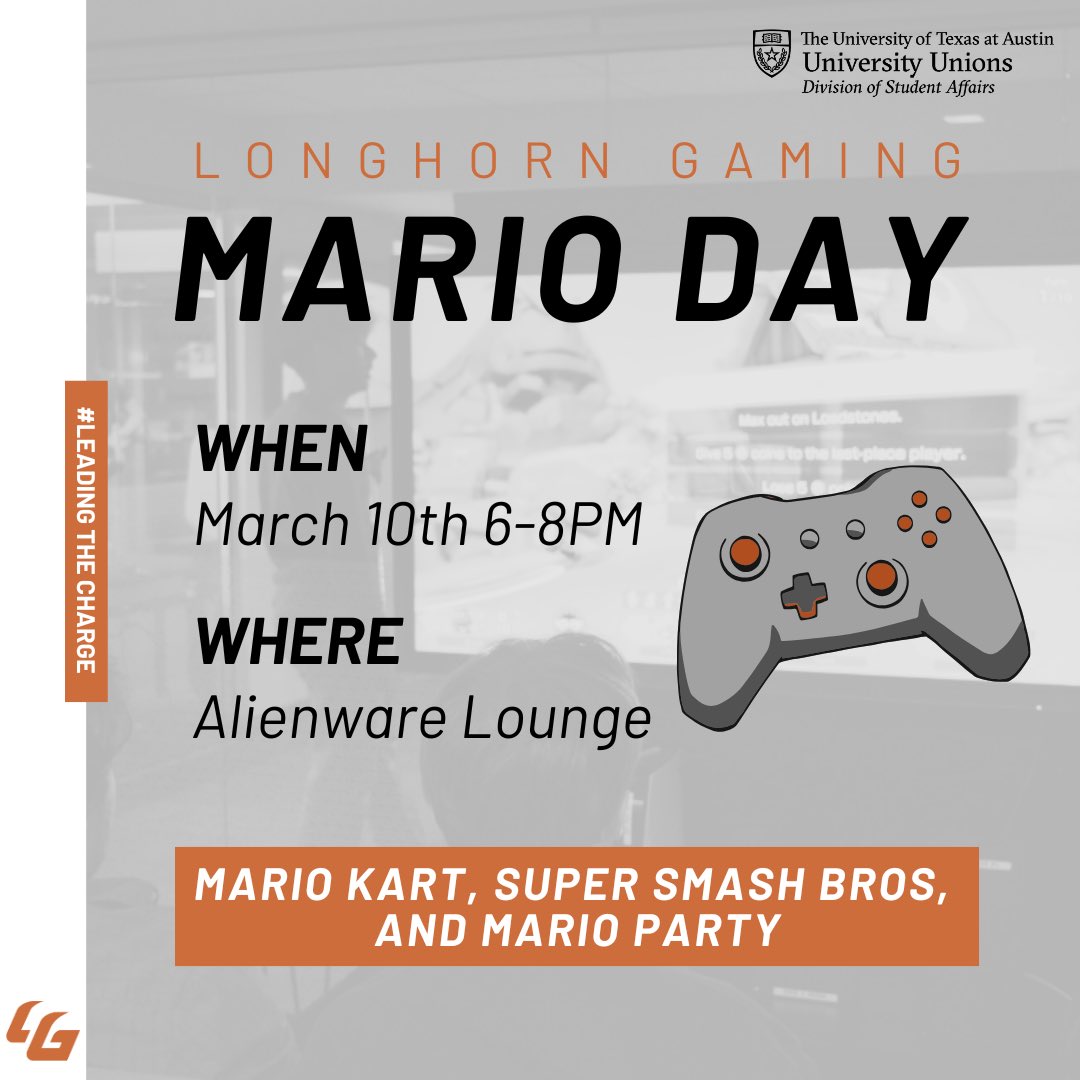 It’s almost MAR10 Day! Join us on March 10th from 6–8 PM at the ALE Lounge for a night of Super Smash Bros., Mario Kart, and Mario Party—because what better way to honor gaming’s most iconic mustached plumber? Play, compete, and connect with fellow Nintendo fans for nonstop fun!