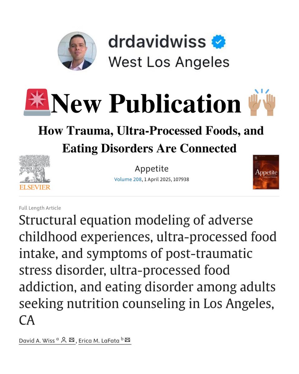 My latest publication in Appetite linking trauma, ultra-processed foods, and disordered eating! sciencedirect.com/science/articl…