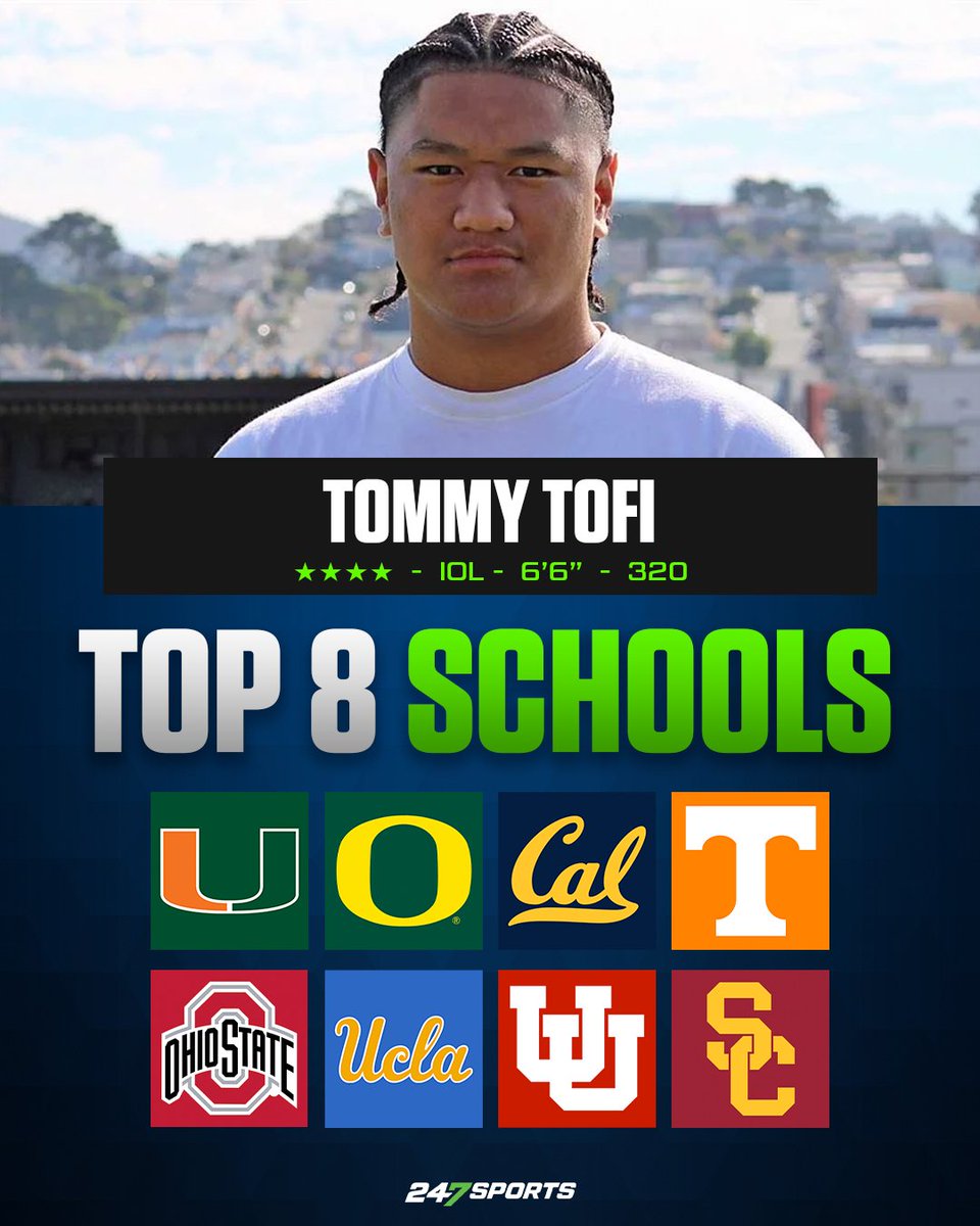 San Francisco (Calif.) Archbishop Riordan offensive lineman Tommy Tofi broke down his newly named top eight and has five official visits and five more unofficial visits lined up 247sports.com/article/four-s…