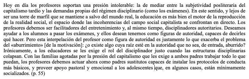 Musicolosofia's tweet photo. Desconozco si se debe a influencia, pero se parece al diagnóstico que hace Mark Fisher del mismo problema, en términos del papel simbólicamente contradictorio del profesor actual, en relación con la erosión del régimen disciplinario: https://t.co/V9ZdTFiXaO