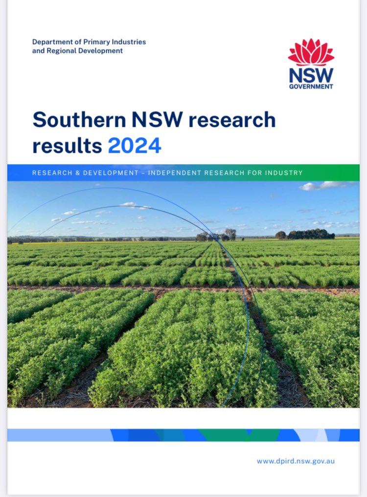 NSW Agronomy (@nsw_agronomy) on Twitter photo 🤔Interested in the latest NSW DPIRD research? Well have we got a publication for you!!!
“Southern NSW research results 2024”.
Head to ⬇️
dpi.nsw.gov.au/__data/assets/…
<a href="/nswagriculture/">NSW Agriculture</a> <a href="/GRDCNorth/">GRDC North</a> <a href="/theGRDC/">GRDC</a> <a href="/BradBaxter1985/">Brad Baxter</a> <a href="/GrahamNeroli/">Neroli Graham</a> <a href="/RickGraham15/">Rick Graham</a> <a href="/ShihabU88/">Shihab Uddin</a> <a href="/_Ben_Ovenden/">Ben Ovenden</a> 🤔Interested in the latest NSW DPIRD research? Well have we got a publication for you!!!
“Southern NSW research results 2024”.
Head to ⬇️
dpi.nsw.gov.au/__data/assets/…
<a href="/nswagriculture/">NSW Agriculture</a> <a href="/GRDCNorth/">GRDC North</a> <a href="/theGRDC/">GRDC</a> <a href="/BradBaxter1985/">Brad Baxter</a> <a href="/GrahamNeroli/">Neroli Graham</a> <a href="/RickGraham15/">Rick Graham</a> <a href="/ShihabU88/">Shihab Uddin</a> <a href="/_Ben_Ovenden/">Ben Ovenden</a>