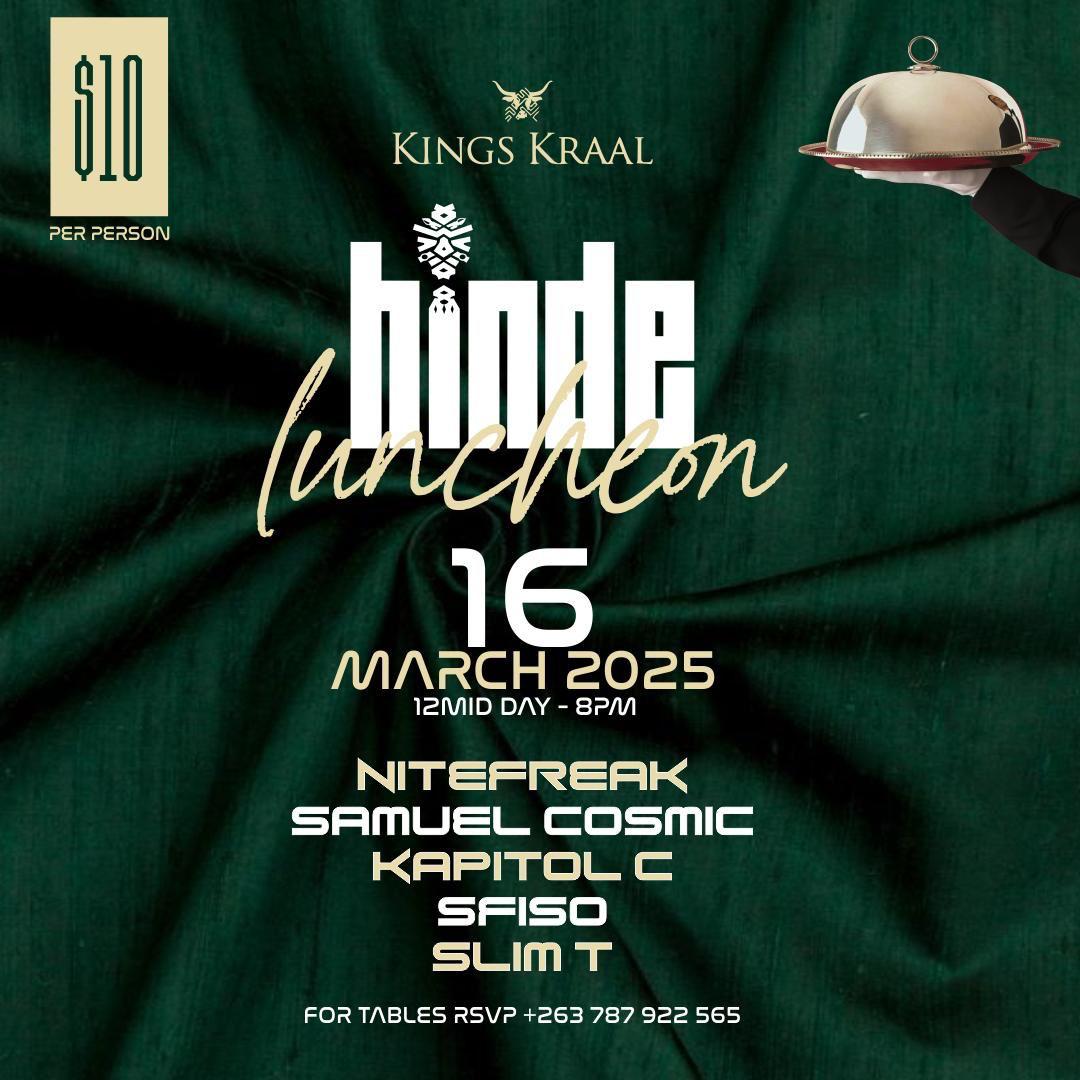 Deep House Culture (@deephseculture) on Twitter photo 16 March Its The Hinde Luncheon <a href="/KingsKraalByo/">Kings Kraal Bulawayo</a>
<a href="/nitefreakdj/">BHEKIE (🐕Ye📻)</a> <a href="/slimt_zw/">iNguni Phaqa 🗡</a> <a href="/Sfiso_yolanda/">Sifiso Yolanda Sibanda</a> <a href="/SamuelCosmic/">Samuel Cosmic</a> 16 March Its The Hinde Luncheon <a href="/KingsKraalByo/">Kings Kraal Bulawayo</a>
<a href="/nitefreakdj/">BHEKIE (🐕Ye📻)</a> <a href="/slimt_zw/">iNguni Phaqa 🗡</a> <a href="/Sfiso_yolanda/">Sifiso Yolanda Sibanda</a> <a href="/SamuelCosmic/">Samuel Cosmic</a>