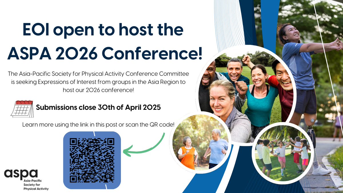Do you have a passion for #physicalactivity? We're seeking Expressions of Interest from groups in the Asia region to host #ASPA2026!

Showcase your city and shape an unforgettable event!

📅 Applications close 30 April 2025

🔗 Learn more: aspactivity.org/conference/see…