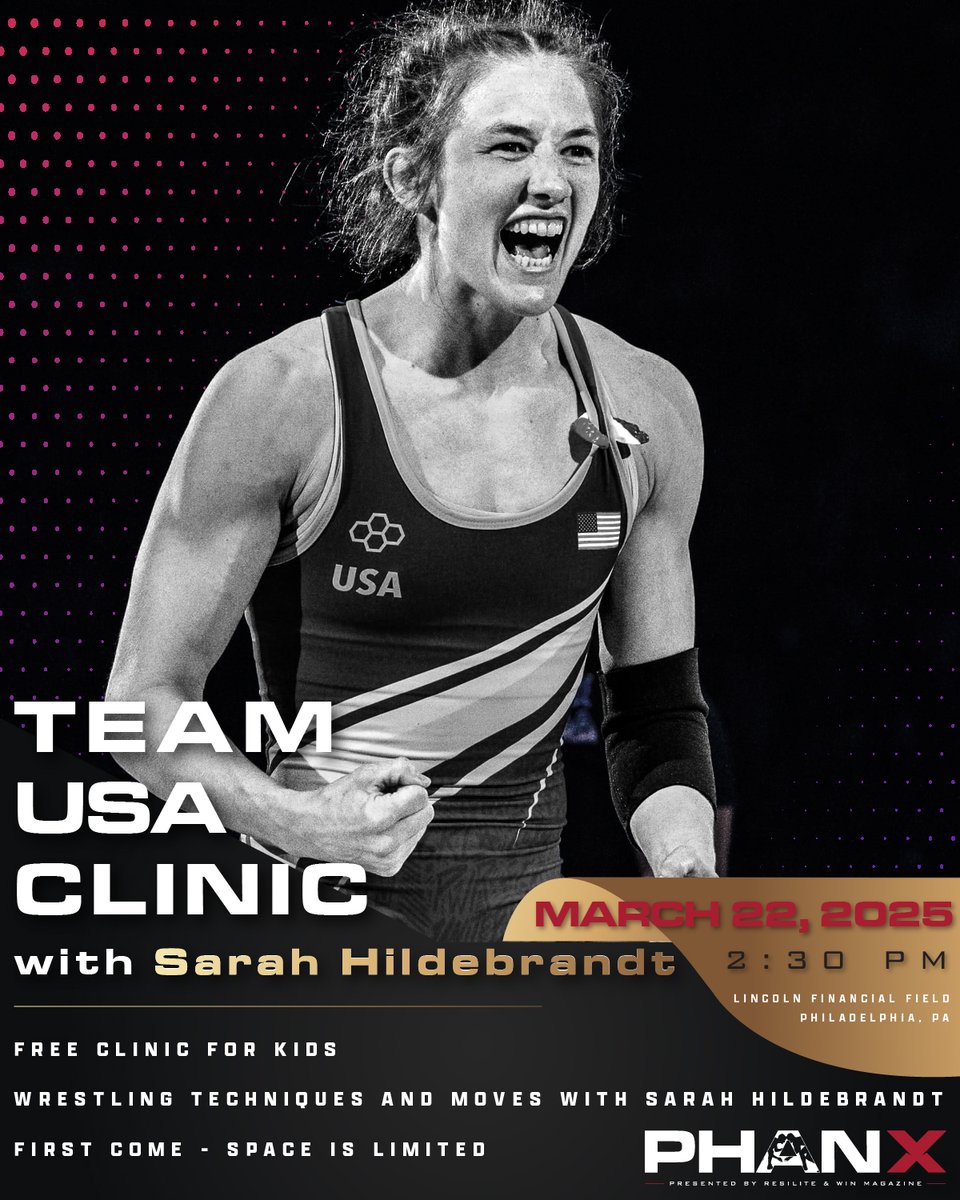 🚨 FREE Wrestling Clinic with Sarah Hildebrandt at PHANX! 🚨

📍 Lincoln Financial Field
🗓 Saturday, March 22 | ⏰ 2:30-3:30 PM
⚡ First 50 registrants ONLY!
🔗usawmembership.com/usaw_events/25…