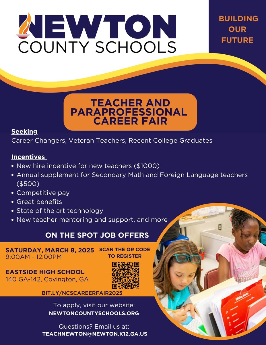 🚨The NCS Career Fair is almost here! 🚨 We’re hiring paras, certified teachers, &amp; future educators for the 2025-2026 school year! Got a bachelor’s degree outside of education? We’ll help you get certified! 🎉
Join us &amp; be part of #BuildingOurFuture! 🍎✨ 
bit.ly/NCSCareerFair2…