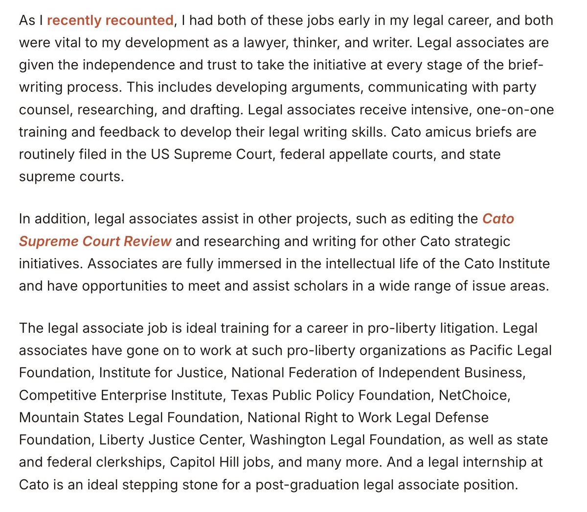 Thomas Berry (@thomas_a_berry) on Twitter photo Graduating law students and recent law school graduates: If you want to write original appellate amicus defending individual liberty, there is still time to apply to be a legal associate at <a href="/CatoInstitute/">Cato Institute</a> this fall. We are extending the application deadline to March 14. Graduating law students and recent law school graduates: If you want to write original appellate amicus defending individual liberty, there is still time to apply to be a legal associate at <a href="/CatoInstitute/">Cato Institute</a> this fall. We are extending the application deadline to March 14.