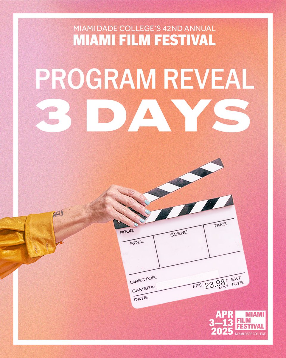 MiamiFilmFest's tweet photo. The excitement continues! Soon you will find out everything we've been cooking. Set your alarms for Thursday morning when our full program will be revealed AND tickets will go on sale 🤩🎬.
#MiamiFF #MFF42 https://t.co/Wfjkrr6v5W