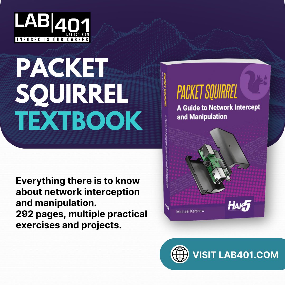 Lab_401's tweet image. Enhance your payload development skills with the Packet Squirrel Textbook! Master Bash, DuckyScript, and Python to design powerful network interception tools. l.lab401.com/0tFAV
#PacketSquirrel #BashScripting #DuckyScript #Python #EthicalHacking #PenTesting #Lab401
