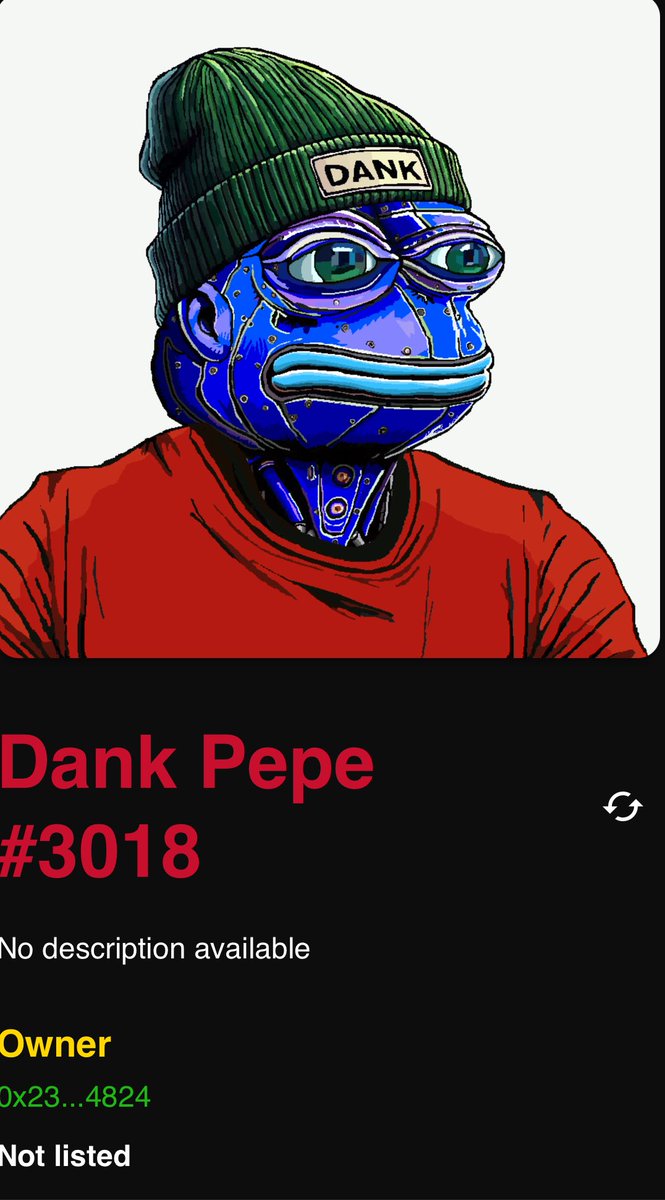 Pog_Brain's tweet photo. @DankPepeNFT  #dankpepes @bas3das @alexxshadow @nachonft_xyz 

If there’s a discrepancy how should that be interrupted 

Eyes has kekVR listed
Image dosnt represent it

Curious how this effects the stats

Thank in advance!

$based #pepecoin https://t.co/So0CIJx9qQ