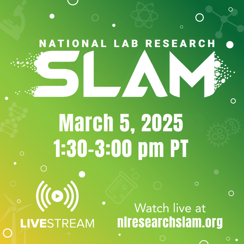 UCAdvocacy's tweet image. The #NationalLabSLAM is a collaboration among 17 @ENERGY National Labs that highlights #DOE research programs and educates policymakers on the vital role these labs play in the nation&apos;s innovation ecosystem. #NLSLAM25 Learn more: nlresearchslam.org/home/about