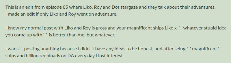 Bro I swear it isn't that serious, LOL! Nobody is even saying that

This is the same guy who called me toxic for shipping Liko x Chloe BTW! I do like Liko x Roy but some other ships take priority