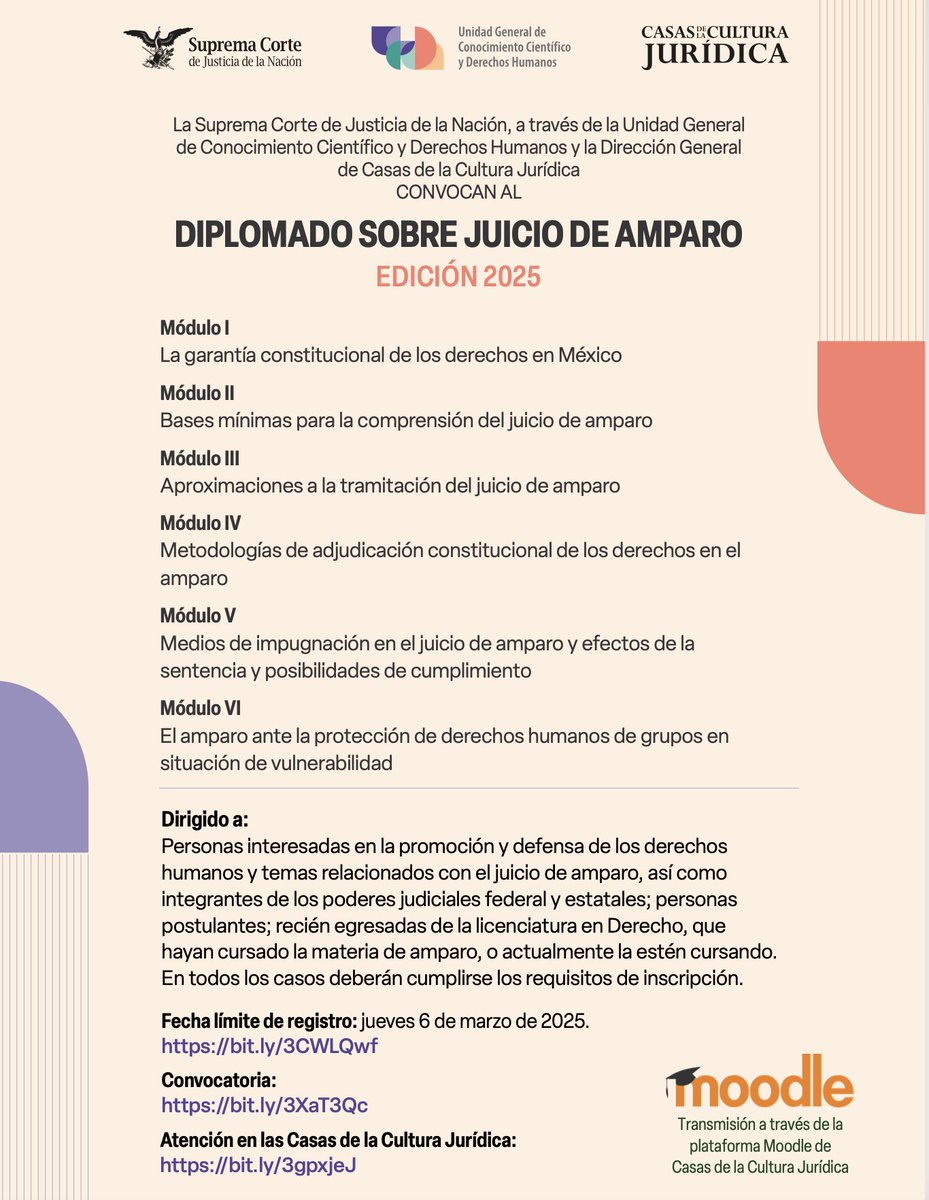 ¿Te interesa conocer más sobre el juicio de amparo? 🤓

¡Inscríbete a este curso virtual autogestivo!
 
📝 Tienes hasta el 6 de marzo para registrarte aquí 👉 bit.ly/3CWLQwf

🗓️ Inicia el 18 de marzo