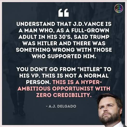 JamesTate121's tweet photo. JD Vance is scum of the Earth, just like Musk and Trump. He is groomed by the Heritage Foundation which is completely evil. https://t.co/Li3qfrH4bU