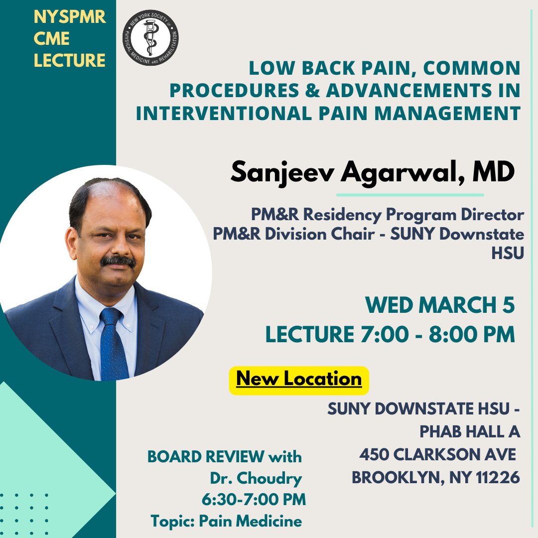 NYSPMR (@nyspmr) on Twitter photo Don't forge to join us this Wed for our guest speaker Dr. Agarwal Residency Program Director <a href="/sunydownstate/">SUNY Downstate</a> . This months lecture will take place in Brooklyn at SUNY Downstate HSU. detail in link or visit nyspmr.org #nyspmrevents #pmrresidency #pmr #physiatry Don't forge to join us this Wed for our guest speaker Dr. Agarwal Residency Program Director <a href="/sunydownstate/">SUNY Downstate</a> . This months lecture will take place in Brooklyn at SUNY Downstate HSU. detail in link or visit nyspmr.org #nyspmrevents #pmrresidency #pmr #physiatry