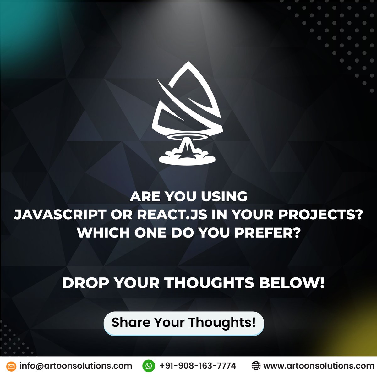 artoonsolutions's tweet image. JavaScript vs React.js – What’s the Difference? Let’s Break It Down!

🔹JavaScript = Brain behind web interactivity 🖥️
🔹React.js = Power tool for building dynamic UIs ⚛️

Which one do you use more often? Let’s discuss in the comments! 👇

#artoonsolutions #frontendvsbackend