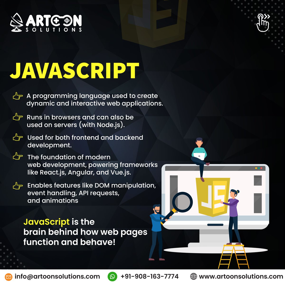 artoonsolutions's tweet image. JavaScript vs React.js – What’s the Difference? Let’s Break It Down!

🔹JavaScript = Brain behind web interactivity 🖥️
🔹React.js = Power tool for building dynamic UIs ⚛️

Which one do you use more often? Let’s discuss in the comments! 👇

#artoonsolutions #frontendvsbackend