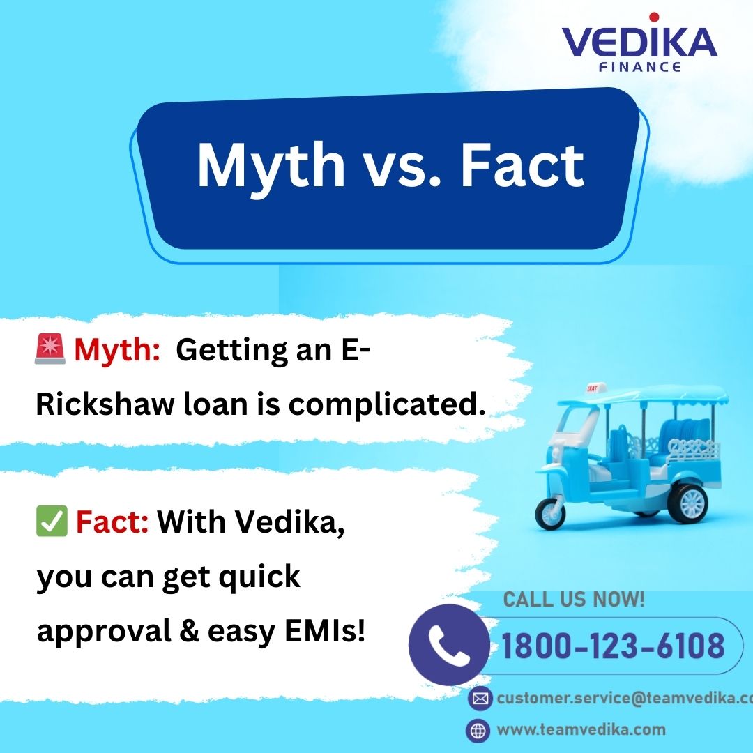 Team_Vedika's tweet photo. 🚀 Myth vs. Fact 🚀
❌ Myth: Getting an E-Rickshaw loan is complicated.
✅ Fact: With Vedika Finance, you get quick approval &amp; easy EMIs!

Why wait? Get your E-Rickshaw loan hassle-free and start earning today!
📞 Call us now: 1800126108

#VedikaFinance #EasyLoan #ERickshawLoan https://t.co/F9PzBge97A