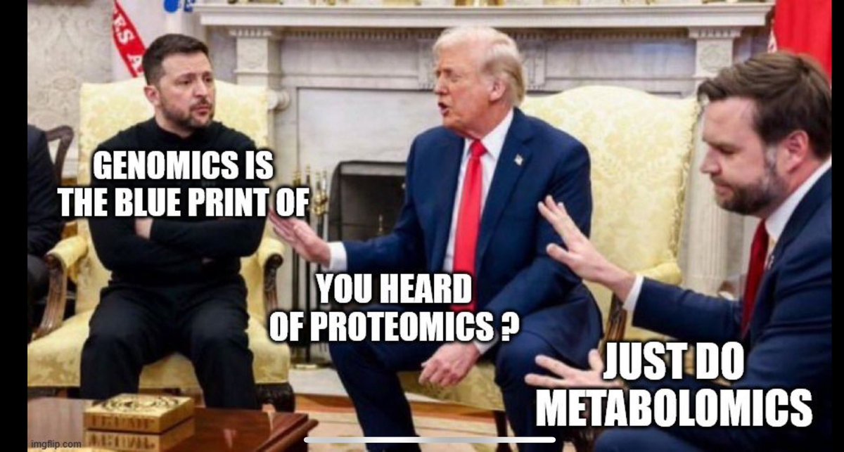 How a typical #multiomics discussion progresses at most meetings. 

#metabolomics #proteomics #genomics