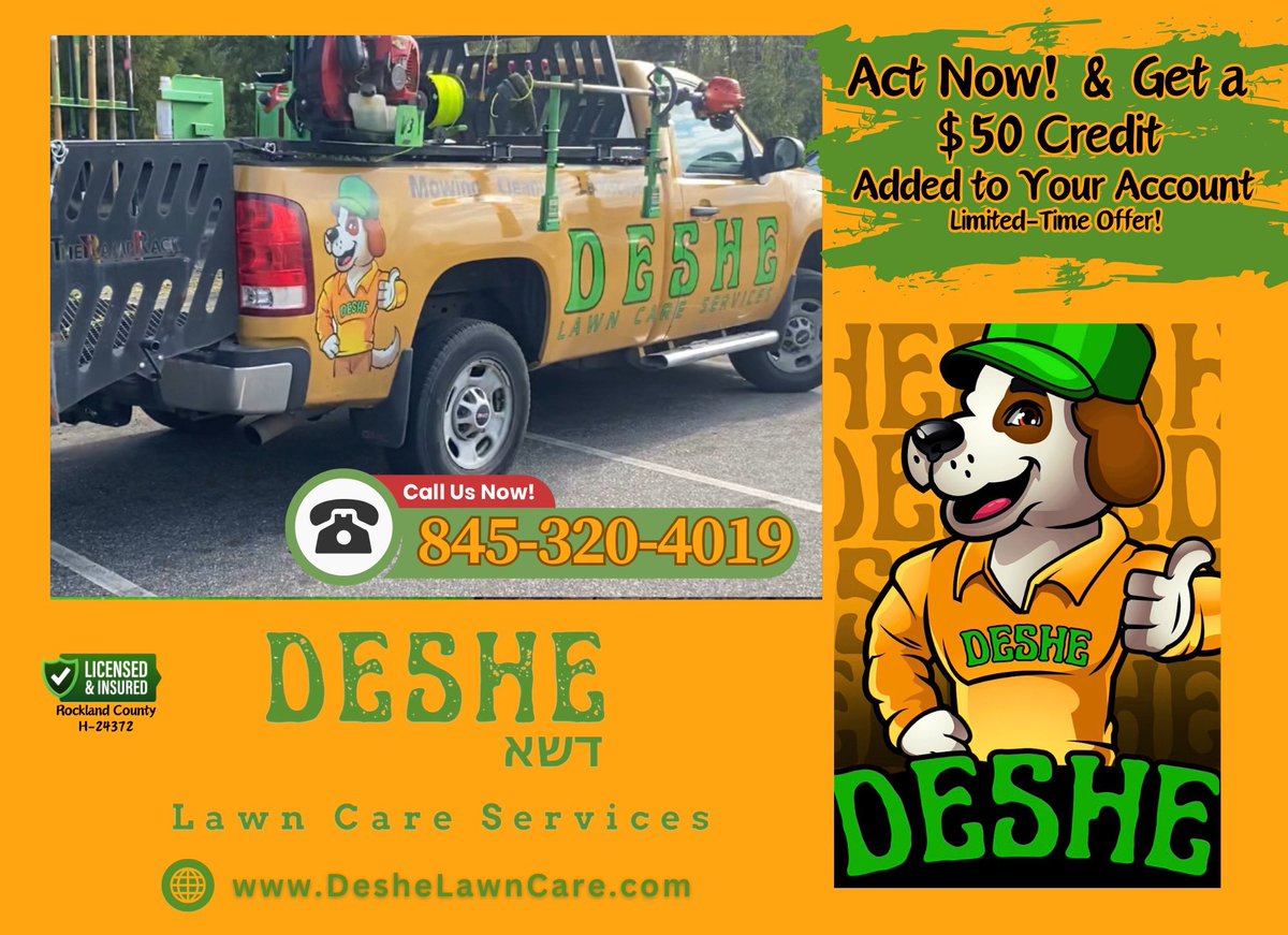 Desheofrockland's tweet photo. SPRING IS ALMOST HERE! Get a Free Estimate for Property Cleanup☀️☀️☀️

Deshe Lawn Care can trim your bushes, pull your weeds, and mow your lawn! 🌱
get a free estimate! ☎️ 📞 845-320-4019
https://t.co/EWzsxAVc9f .

#SpringIsNear #LawnCare #GreenGrass #CurbAppeal #DesheLawnCare https://t.co/smM5YGEIPC