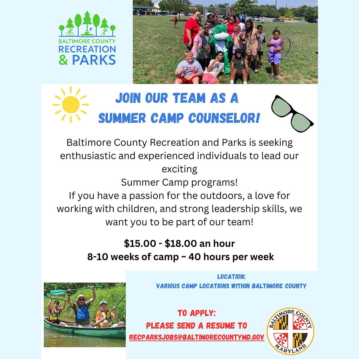 Oregon Ridge Nature Center has one Summer Camp Counselor position that is still available.
If interested, please send your resume to Jill Kane directly at jkane2@BaltimoreCountyMD.gov