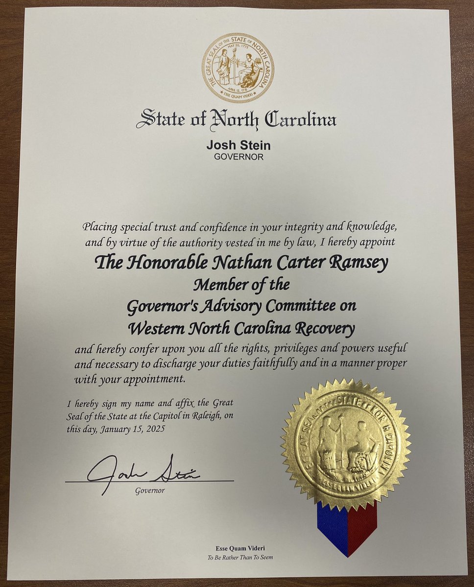 I’m humbled and honored to be appointed by <a href="/NC_Governor/">Governor Josh Stein</a> Josh Stein to serve on the Governor’s Advisory Committee on Western North Carolina. Our recovery will be successful because we are all working together and pulling in the same direction. 

#WNCStrong #BePartOfTheComeback