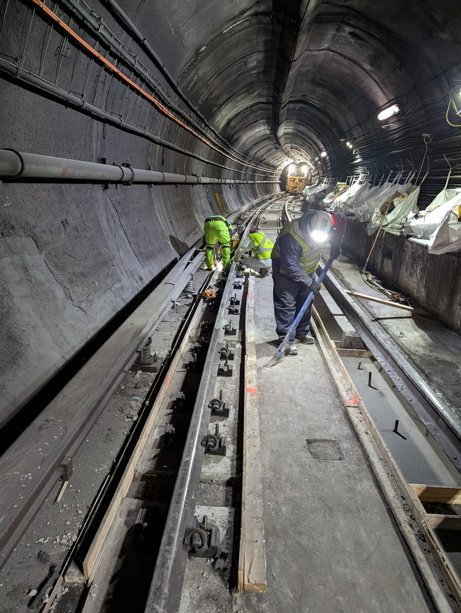 wmata's tweet photo. #YourMetro team completed track work on the Blue, Orange, &amp; Silver lines between Foggy Bottom &amp; McPherson Sq. Here, crews removed old forms &amp; applied concrete evenly with hand tools. Regular maintenance provides a long-term solution for maintaining the integrity of our system. https://t.co/VHYmhLeLLo