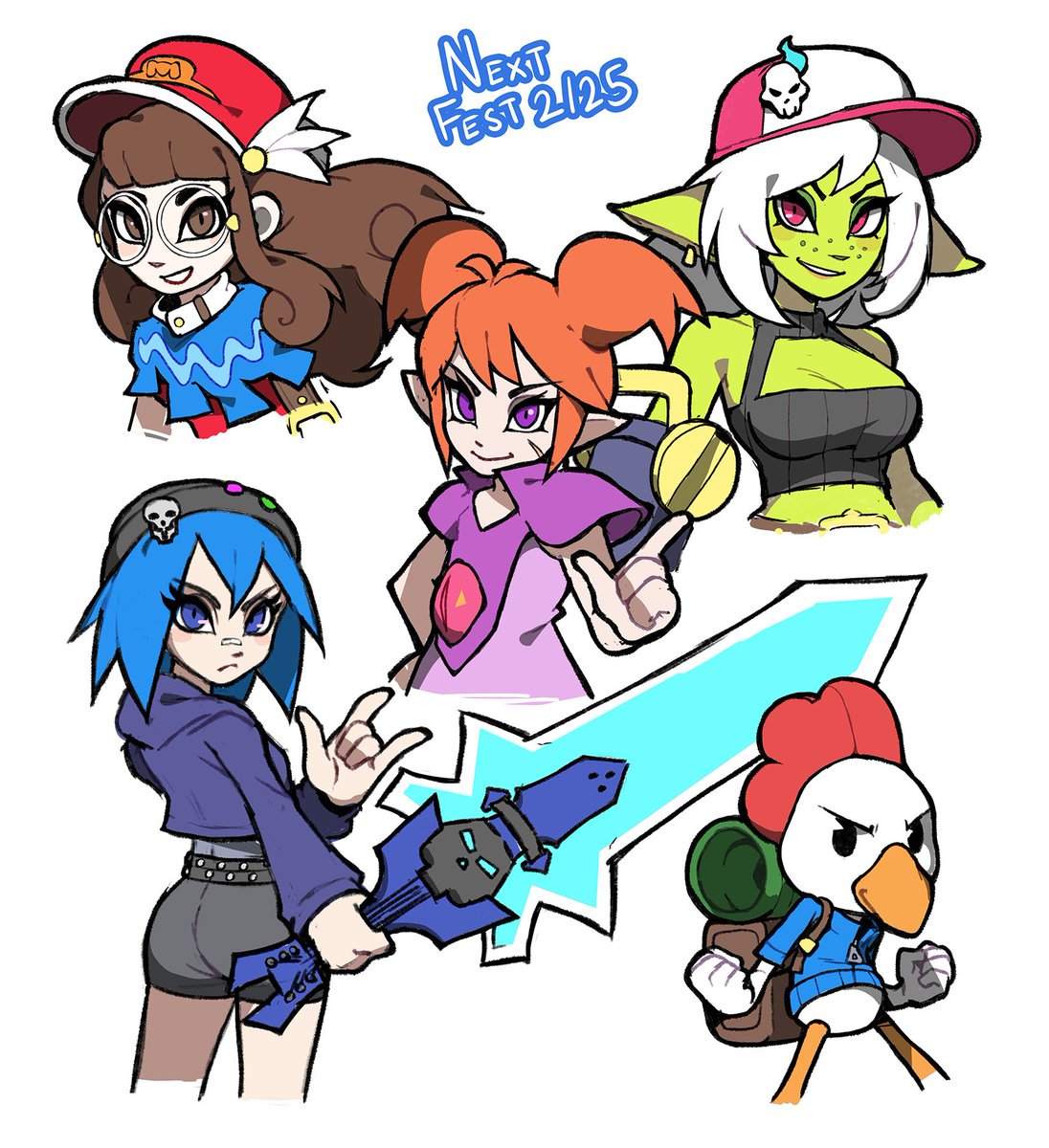 Steam Next Fest is ending so here's some quick sketches I did of everything I played during it to warm up earlier. I had a lot of fun, good luck on your final releases!