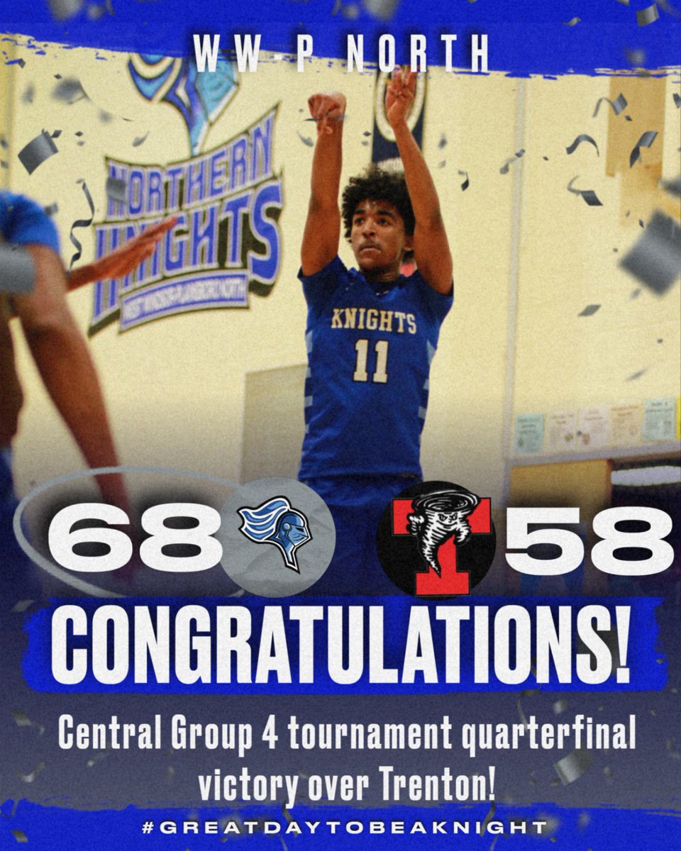 Congratulations to the WW-P North boys basketball team for their 68-58 overtime victory over Trenton in the NJSIAA Central Group 4 Tournament Quarterfinal game!
#greatdaytobeaknight