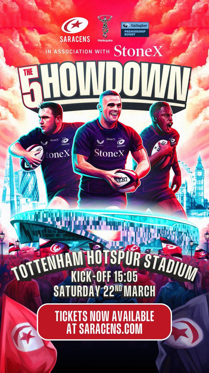 Tickets still available for <a href="/Saracens/">Saracens Rugby Club</a> v <a href="/Harlequins/">Harlequins 🃏</a> in the #TheShowdown5 at <a href="/SpursStadium/">Tottenham Hotspur Stadium</a> on Saturday 22 March 2025.

eticketing.co.uk/saracens/EDP/E…

#YourSaracens💫