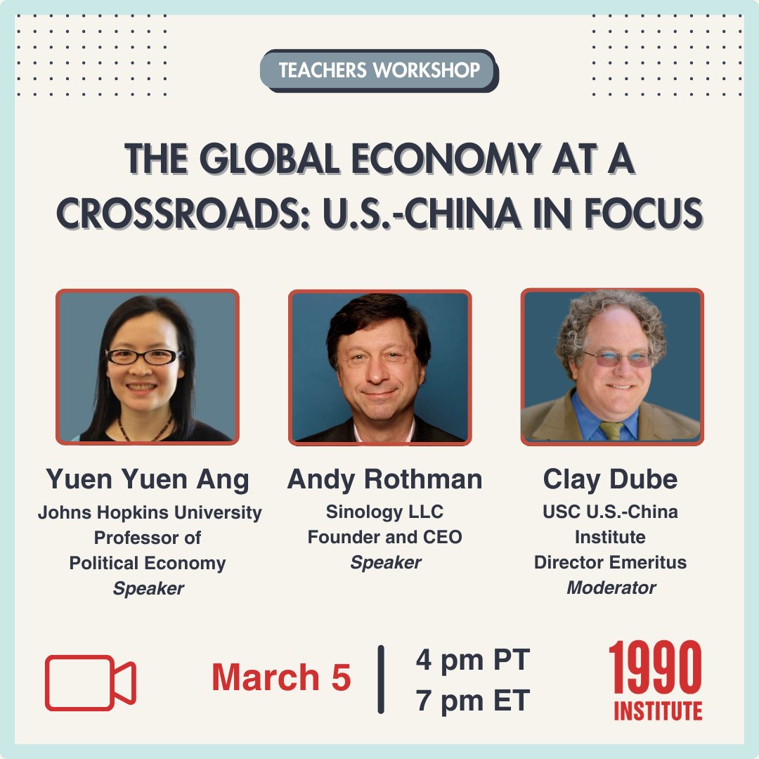 1990 Institute (@1990institute) on Twitter photo More details about our webinar with <a href="/RothmanAndy/">andy rothman</a> <a href="/yuenyuenang/">Yuen Yuen Ang</a> <a href="/claydube/">Clayton Dube 杜克雷</a> to be found here - 1990institute.com/teachers-works……
#USChinaPolicy #ForeignPolicy #GlobalEconomy #USChina More details about our webinar with <a href="/RothmanAndy/">andy rothman</a> <a href="/yuenyuenang/">Yuen Yuen Ang</a> <a href="/claydube/">Clayton Dube 杜克雷</a> to be found here - 1990institute.com/teachers-works……
#USChinaPolicy #ForeignPolicy #GlobalEconomy #USChina