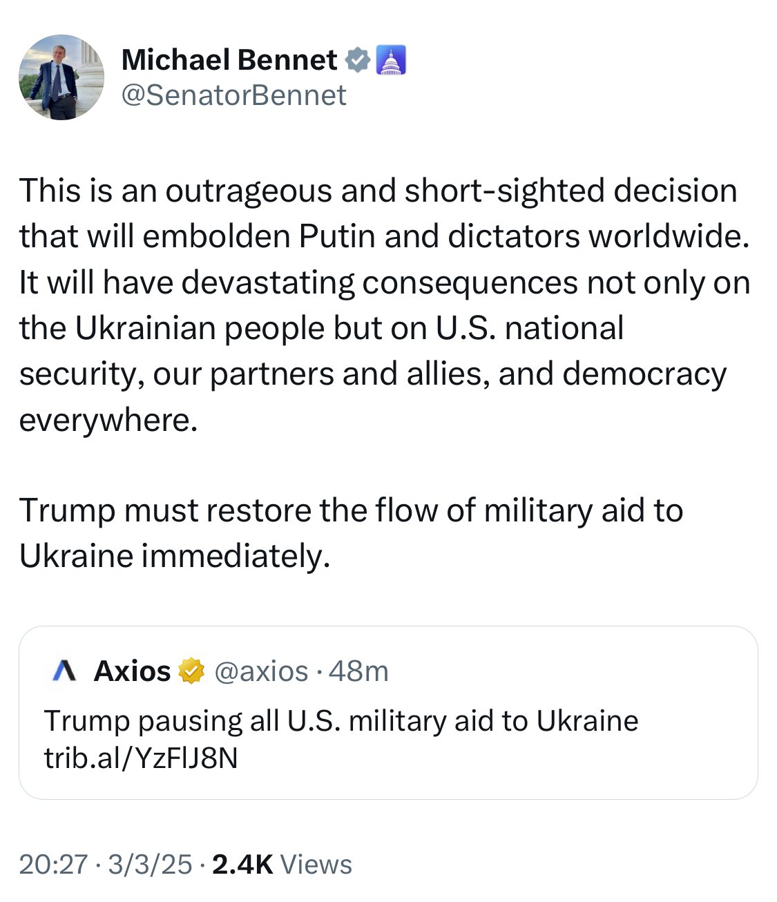 Caitlyn Kim on X: "Sen. Michael Bennet & Rep Jason Crow, who have both traveled to Ukraine and have supported the country as it defends against Russia react to news that the