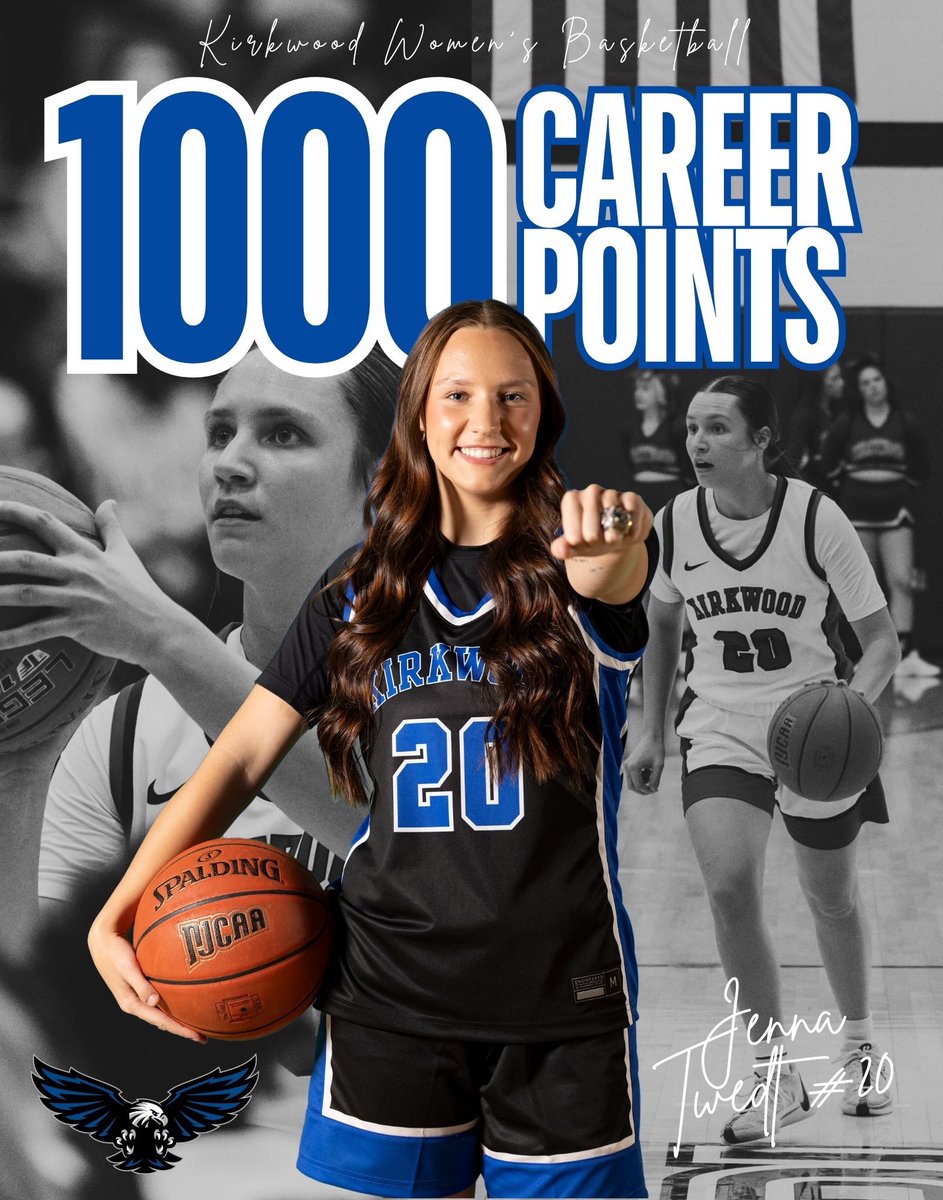 Mrs.1️⃣0️⃣0️⃣0️⃣! 

Congratualtions to Jenna Twedt on scoring her 1000th point as a Kirkwood Eagle! We are so proud of you! #GoEagles🏀🦅