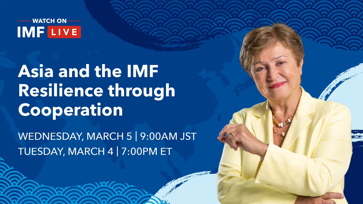 IMFLive (@imflive) on Twitter photo The Asia-Pacific region now contributes over 60% of global growth, and many Asian countries are home to some of the world’s largest, most innovative companies. Watch <a href="/KGeorgieva/">Kristalina Georgieva</a>'s opening remarks at an event on Asia and the Fund on March 4 at 7 PM ET:
bit.ly/4khLzVv The Asia-Pacific region now contributes over 60% of global growth, and many Asian countries are home to some of the world’s largest, most innovative companies. Watch <a href="/KGeorgieva/">Kristalina Georgieva</a>'s opening remarks at an event on Asia and the Fund on March 4 at 7 PM ET:
bit.ly/4khLzVv