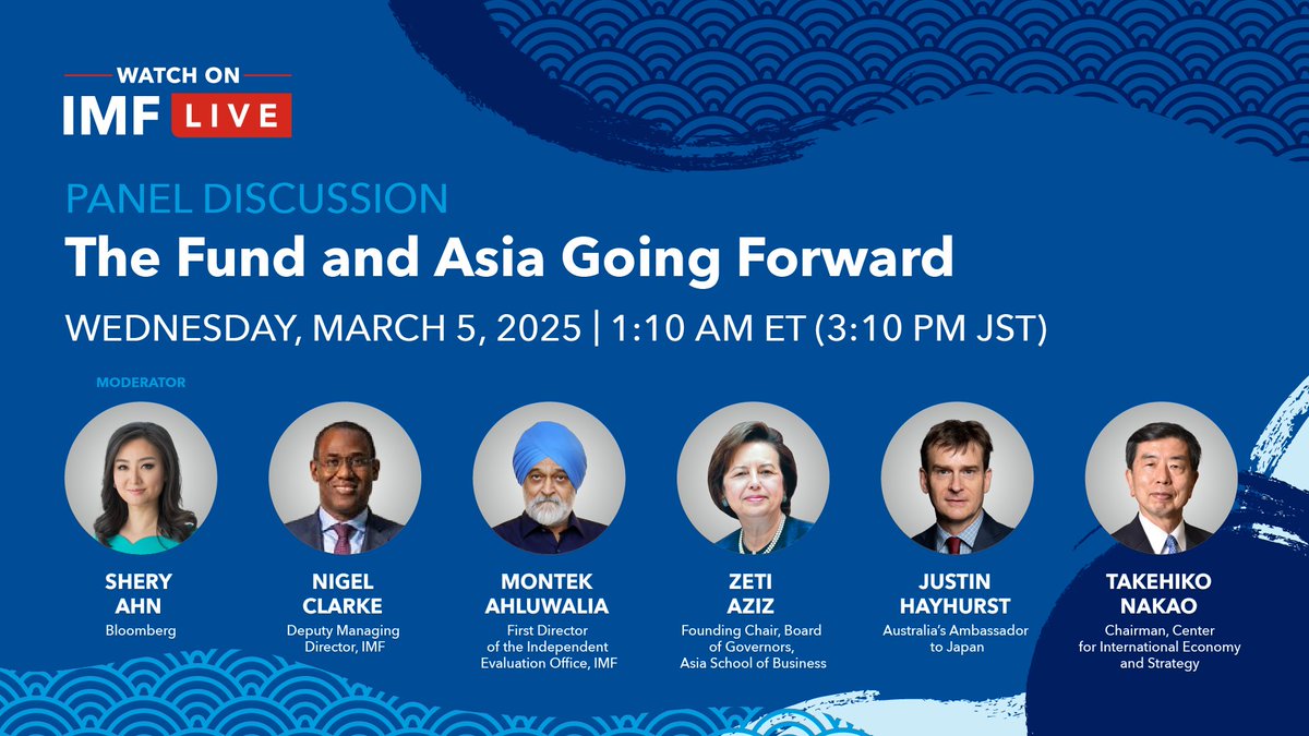 IMFLive (@imflive) on Twitter photo The IMF strives to be a trusted partner to countries and to safeguard the stability of the global economy. Join the IMF's <a href="/NigelClarkeJa/">Nigel Clarke</a> on March 5 at 1:10 AM ET for a panel discussion on the Fund and Asia Going Forward:
bit.ly/4khLzVv The IMF strives to be a trusted partner to countries and to safeguard the stability of the global economy. Join the IMF's <a href="/NigelClarkeJa/">Nigel Clarke</a> on March 5 at 1:10 AM ET for a panel discussion on the Fund and Asia Going Forward:
bit.ly/4khLzVv