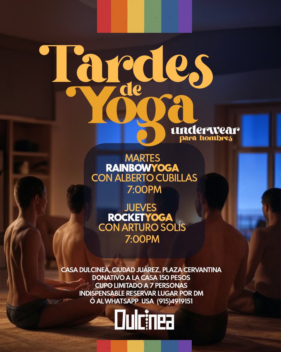 Acompáñanos a las Tardes de Yoga, martes y jueves a las 7pm, el yoga nunca fue tan placentero como lo es en Dulcinea 🔥