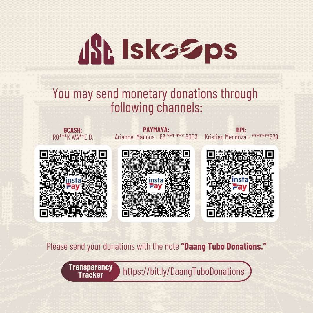 USCUPDiliman's tweet photo. #IskoOps UPDATES | Call for Donations for Daang Tubo Fire
As of Monday at 11 PM, we have gathered Php 19,873.58 worth of monetary donations, which will be used to purchase and pack relief goods.
Donations can be tracked through the following link: https://t.co/6R3jCqANuW https://t.co/nZ8EXluId4