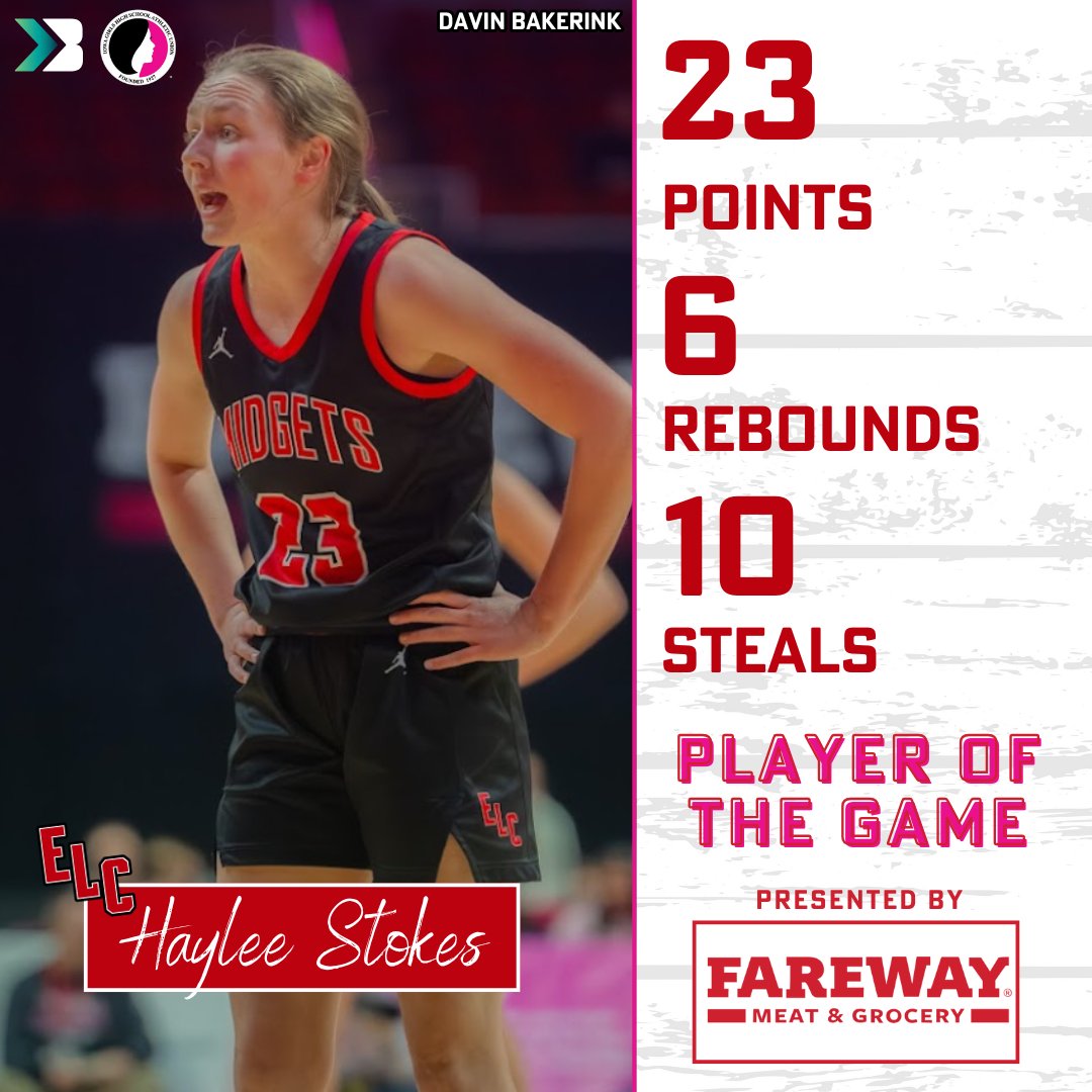 Haylee Stokes of Estherville Lincoln Central is your Player of the Game sponsored by Fareway!
#ighsau #iahsbkb