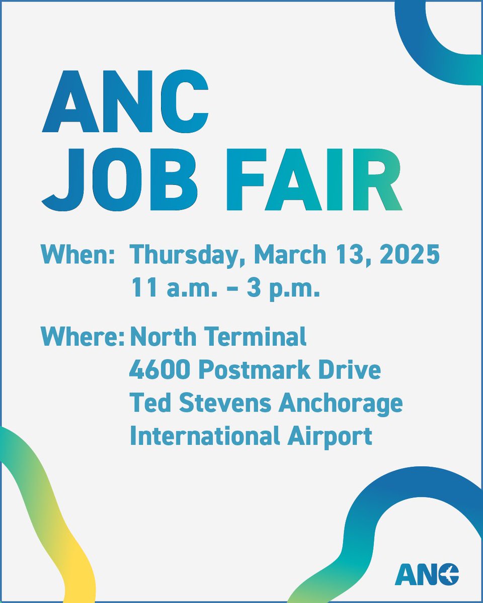 Looking for your next big career opportunity? Join us at the 2025 ANC Job Fair on March 13th, from 11 AM to 3 PM, at the Ted Stevens Anchorage International Airport’s North Terminal! Meet top employers, explore exciting job openings, and take the next step toward your dream job.