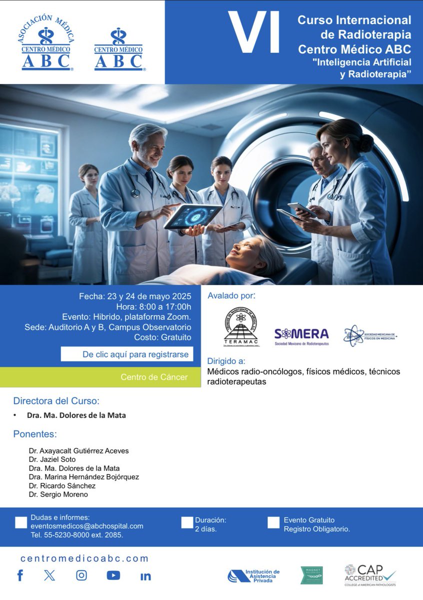 MexTecRT's tweet photo. Les dejamos el programa del VI Curso Internacional de Radioterapia del Centro médico ABC. 

https://t.co/bL4efa3UJD https://t.co/Z95aanHif4