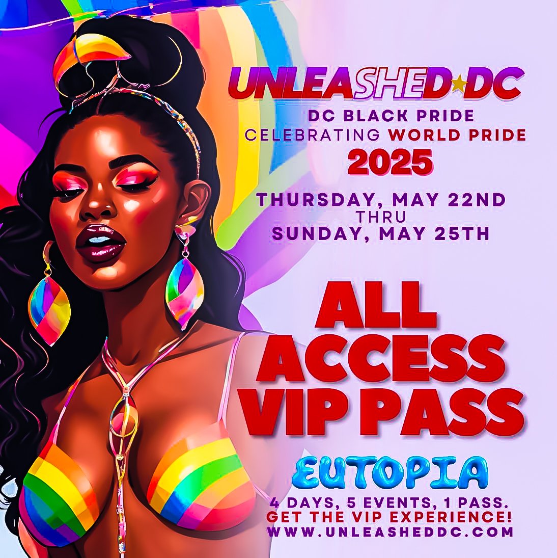UnleashedDC's tweet image. WE ARE READDDDDYYYY TO UNLEASH: EUTOPIA 🎊🎉🎉

DC BLACK PRIDE in celebration of WORLD PRIDE 2025 ... Thurs, May 22 - Sun, May 25

Save the dates and start making plans... early bird passes available through March 31st 🏳️‍🌈

UnleashedDC.com