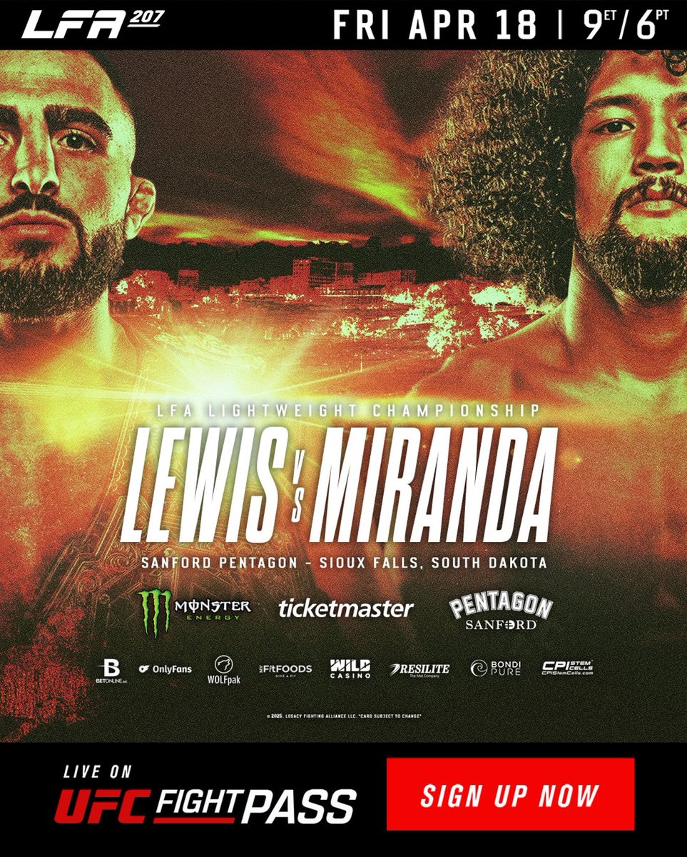 Fight Chapel (@fightchapel) on Twitter photo Take 2!
The Battle of the Richies heads to Sioux Falls for the <a href="/LFAfighting/">LFA</a> Lightweight Title at #LFA207 as <a href="/LewisRichie/">Richie Lewis</a> looks to defend his title against <a href="/el_machete714/">Richie Miranda</a> on April 18th.
Surely will be a Good Friday! Take 2!
The Battle of the Richies heads to Sioux Falls for the <a href="/LFAfighting/">LFA</a> Lightweight Title at #LFA207 as <a href="/LewisRichie/">Richie Lewis</a> looks to defend his title against <a href="/el_machete714/">Richie Miranda</a> on April 18th.
Surely will be a Good Friday!