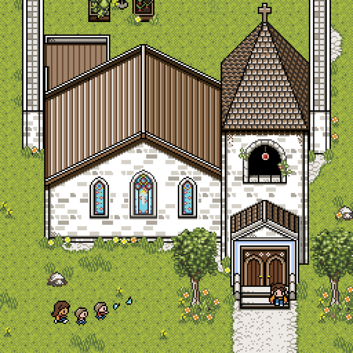 LoamBrownGames's tweet photo. Take a look at this nerds! This is the front of the old church. Are you brave enough to explore the inside. There could be ghosts, or even stuffy old nuns! Either way, happy Monday!

#pixelart #indiedev #gameboy https://t.co/5nCwLPl19C