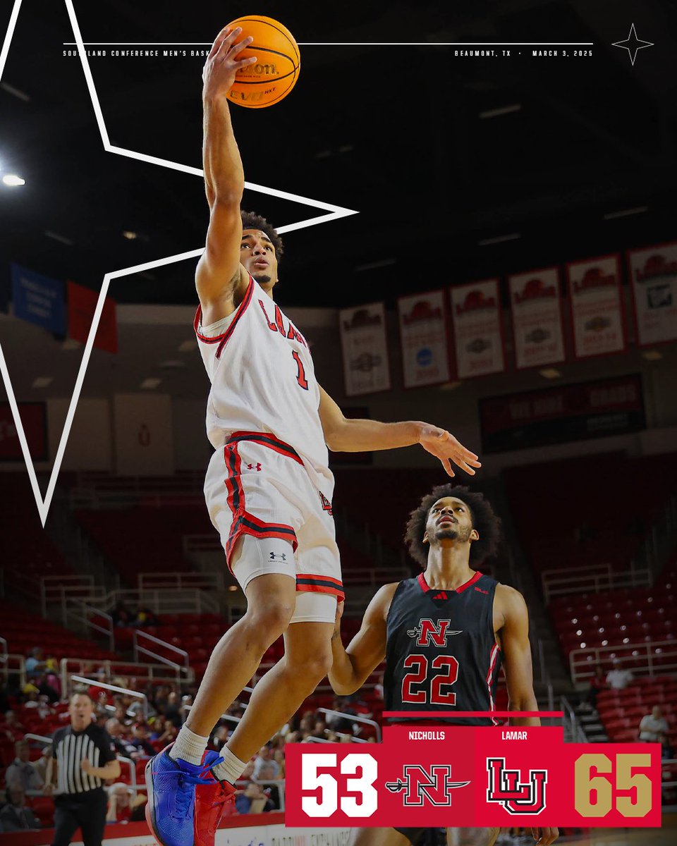 Southland Conference (@southlandsports) on Twitter photo LAMAR RALLIES TO BEAT NICHOLLS!!
Cardinals defeat the Colonels to claim the No. 2 seed and a double-bye in next week's conference tournament!!
#GTL x <a href="/LamarMBB/">Lamar Men's Basketball</a> LAMAR RALLIES TO BEAT NICHOLLS!!
Cardinals defeat the Colonels to claim the No. 2 seed and a double-bye in next week's conference tournament!!
#GTL x <a href="/LamarMBB/">Lamar Men's Basketball</a>