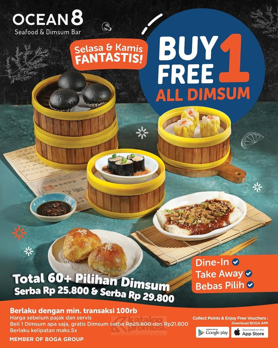 katalogpromosi's tweet image. Dimsum lovers, waktunya pesta makan! 🥢🔥 Promo Selasa &amp;amp; Kamis Fantastis di Ocean8: Beli 2 Signature Dimsum Rp29.800, GRATIS 1 Regular Dimsum! 🤩 Cuma buat member Boga Group! Jangan sampai kelewatan, yuk ke Ocean8! 🍤 
katalogpromosi.com/promo-ocean-8-…

#PromoDimsum #Ocean8 #DimsumTime
