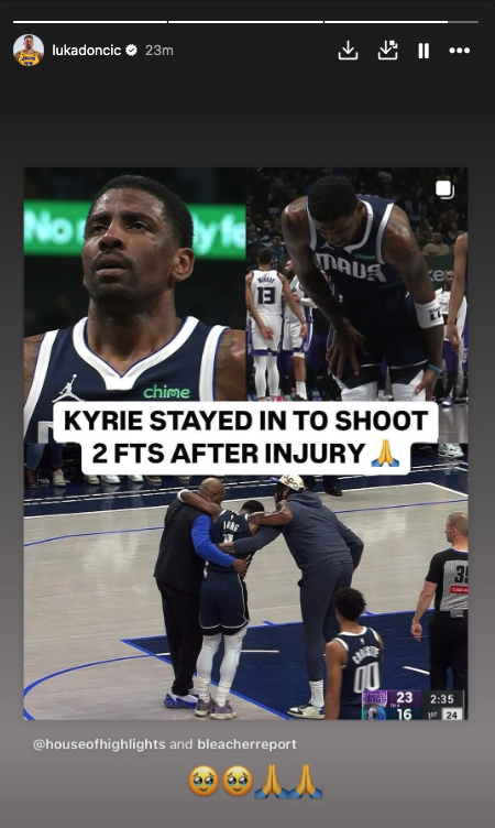 BleacherReport's tweet photo. Luka shows love to Kyrie following his injury ππ https://t.co/8Hm9OHlL9O