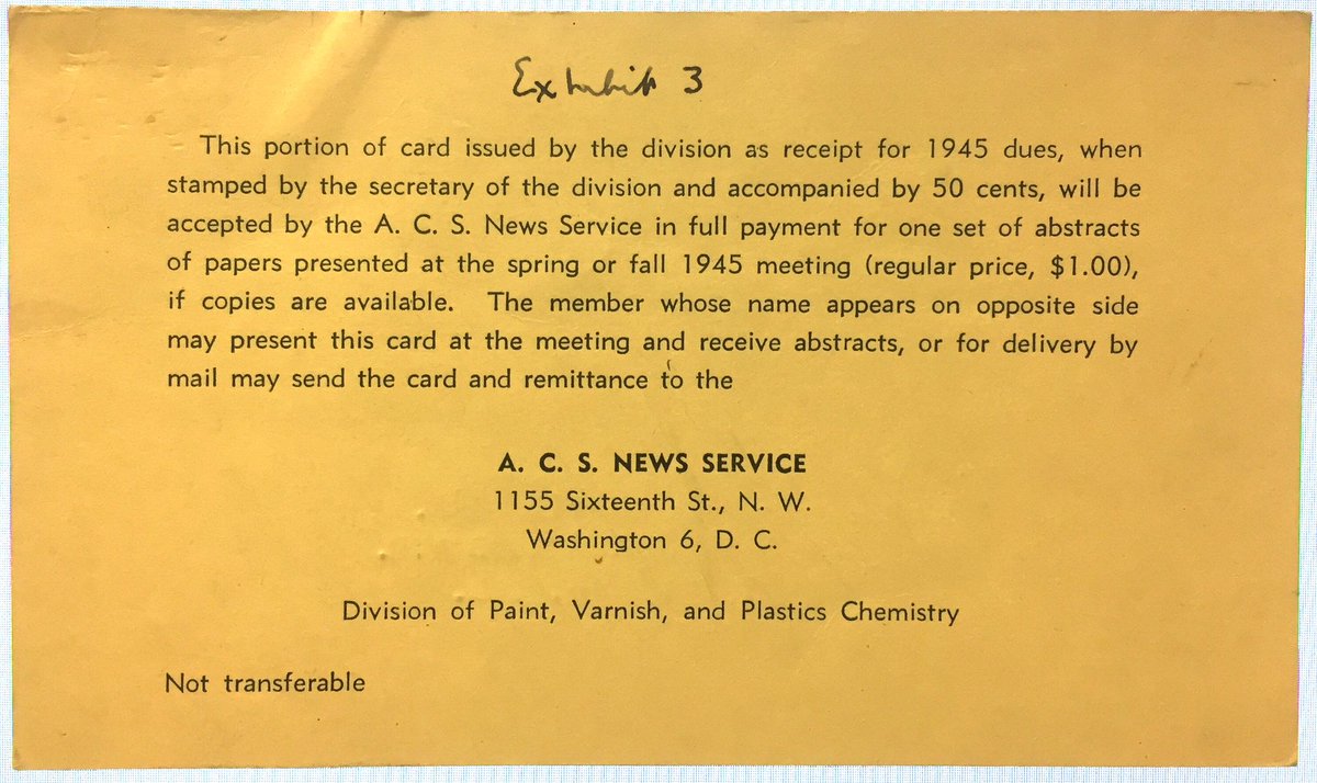 Lisa Baugh (@lisasbaugh) on Twitter photo PMSE History, Week 7: Eighty years ago, in 1945, these charming little postcards served as <a href="/acspmse/">ACS PMSE Division</a> dues receipts. The card, plus a couple of quarters, would get you an ACS national meeting abstract book. PMSE History, Week 7: Eighty years ago, in 1945, these charming little postcards served as <a href="/acspmse/">ACS PMSE Division</a> dues receipts. The card, plus a couple of quarters, would get you an ACS national meeting abstract book.