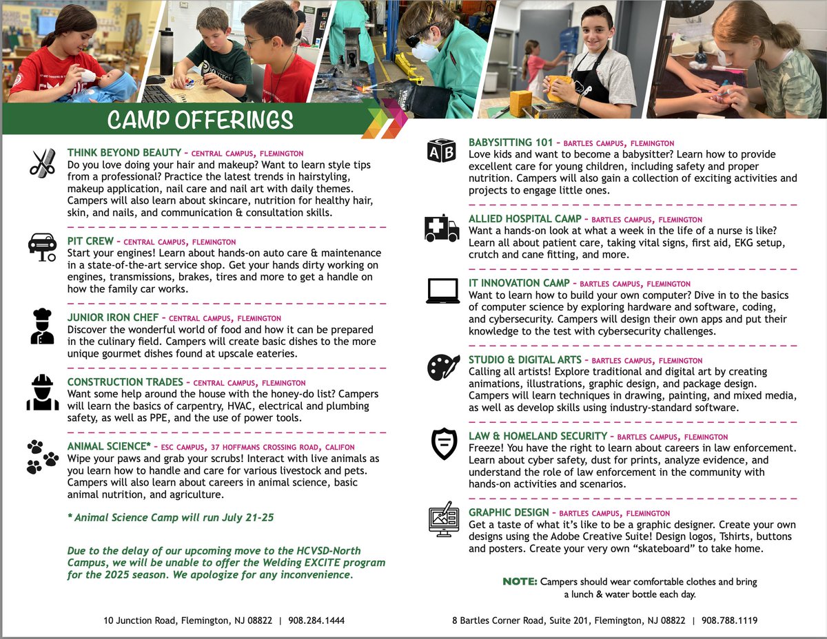Hunterdon Polytech (@hunterdonpoly) on Twitter photo got Summer Plans? Our EXCITE Summer Camps are for kids entering 6th to 9th grades, July 14th to 18th in Flemington! Animal #Science camp is July 21-25 #technicaleducation #STEM #CareerOpportunities #learningbydoing #cooking #hunterdoncountynj #steam #futureready <a href="/CareerTechNJ/">CareerTechNJ</a> got Summer Plans? Our EXCITE Summer Camps are for kids entering 6th to 9th grades, July 14th to 18th in Flemington! Animal #Science camp is July 21-25 #technicaleducation #STEM #CareerOpportunities #learningbydoing #cooking #hunterdoncountynj #steam #futureready <a href="/CareerTechNJ/">CareerTechNJ</a>