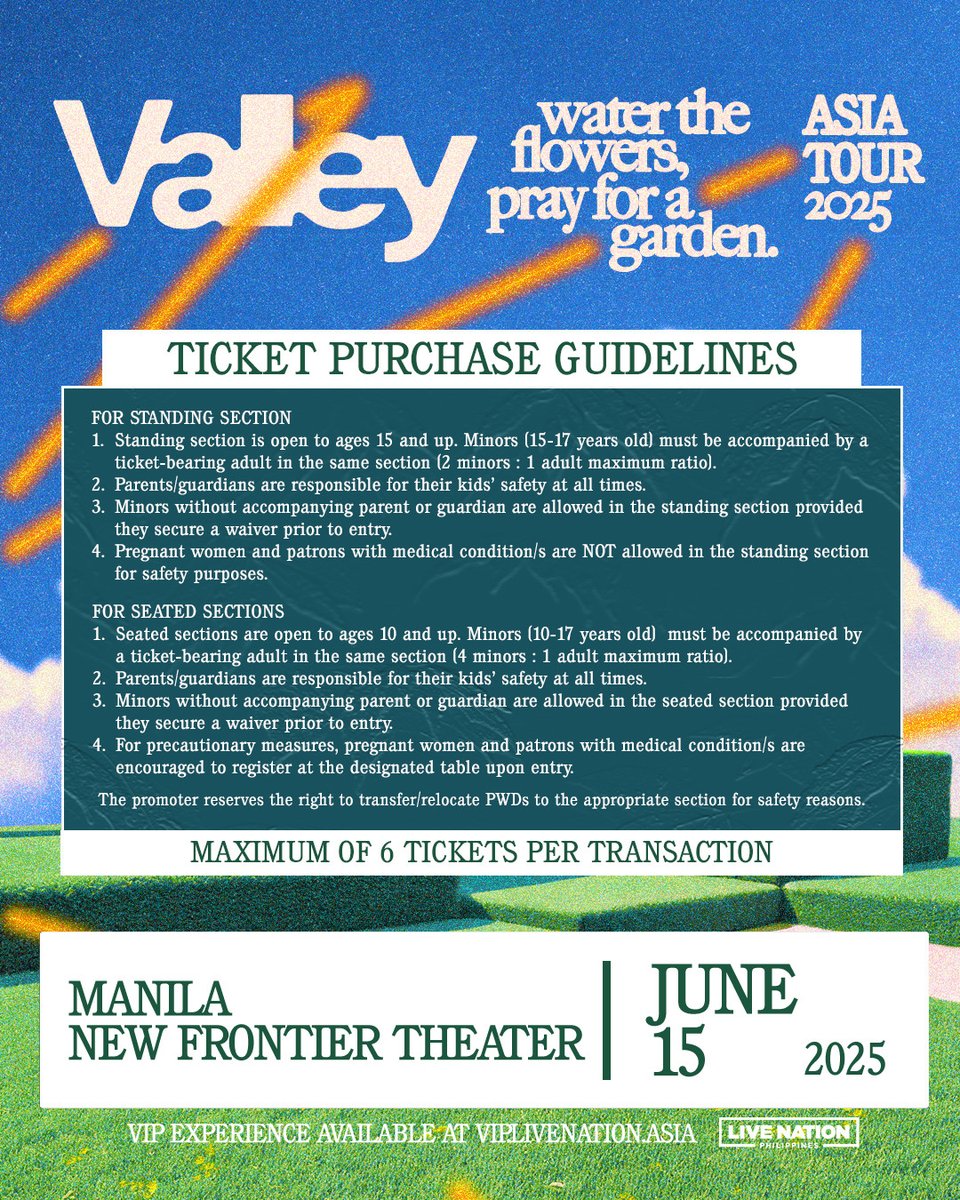 Reminder! Mastercard presale starts TODAY, March 4 at 10AM until March 5, 10AM.

Preferred access to presale tickets with your Mastercard at priceless.com/music. 

#ValleyInManila #NewFrontierTheater #TicketNet #ValleyAtNewFrontierTheater #LiveNationPhilippines